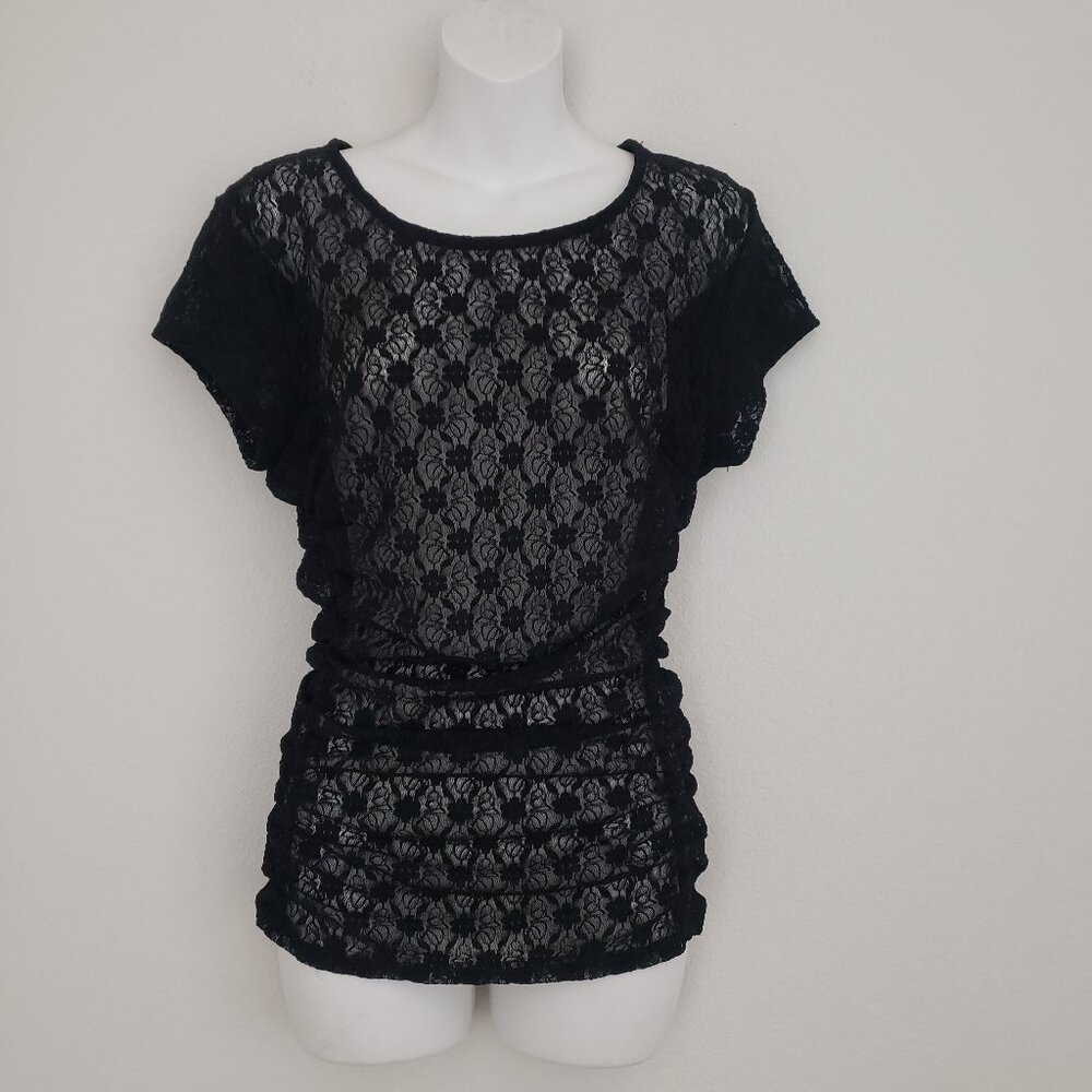 Free People Intimately Women's Top Sheer Floral Lace Ruched Boho Grunge Witchy